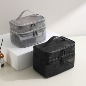 2pcs Double Layer Mesh Yarn Toiletry Bag Portable Travel Cosmetic Storage Bag In Black And Grey For Business Trips Large Capacity Travel Cosmetic (Option: White 1pc black 1pc)
