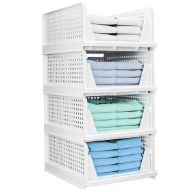 4 Packs Plastic Storage Box With Slide Rail Stackable  For Living Room Bedroom Wardrobe Fedex Shipping (Option: 4Pcs)