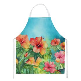 Hawaii Hawaiian Hibiscus in Watercolor Apron Cooking Kitchen Server Baking Crafts Gardening for Adult Women Men, Unisex, Large, Multicolor (Default: Default)